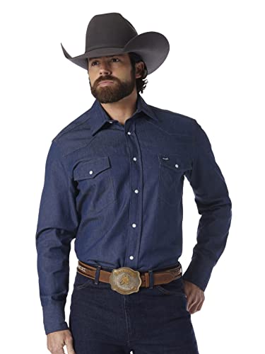 Wrangler Men's Authentic Cowboy Cut Work Western Long Sleeve Shirt,Blue,17 1/2 35 von Wrangler