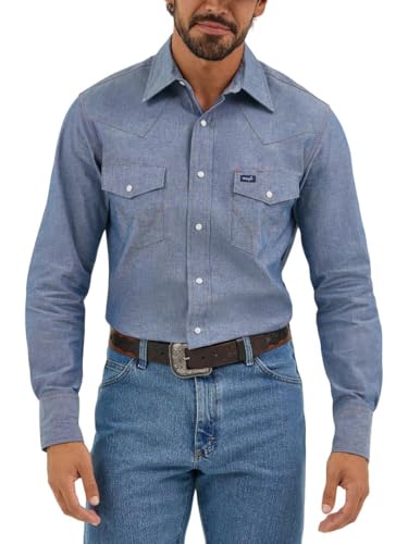 Wrangler Men's Big and Tall Authentic Cowboy Cut Work Western Shirt,Medium Blue Chambray,20 36 von Wrangler