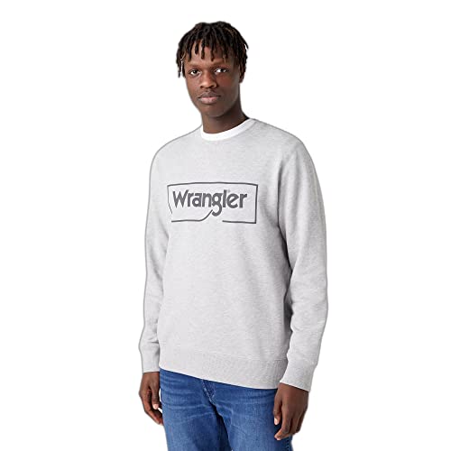 Wrangler Men's Frame Logo Crew MID Grey Melee Sweatshirt, Large von Wrangler