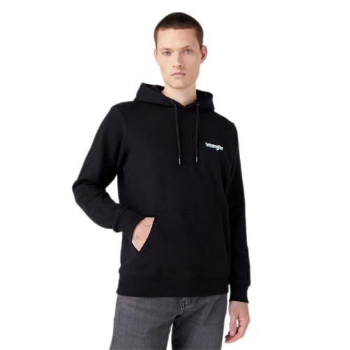 Wrangler Men's Logo Hoodie Hooded Sweatshirt, Washed Black, XL von Wrangler