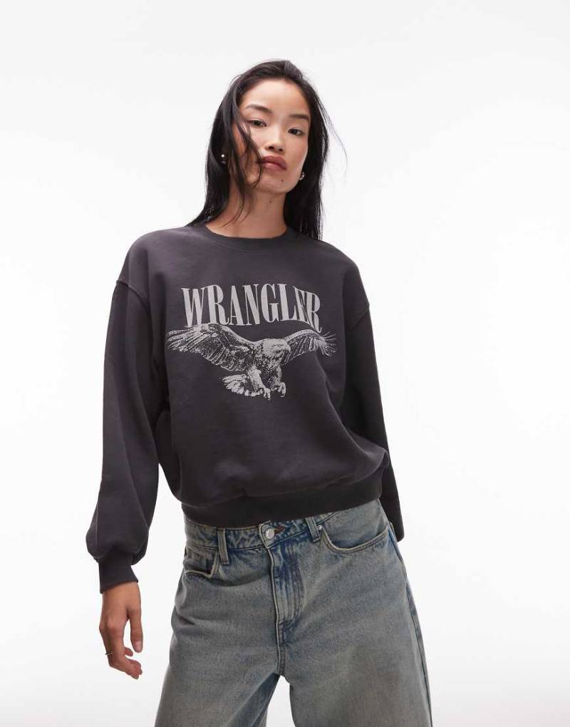 Wrangler - Oversize-Sweatshirt in verwaschenem Schwarz mit grafischem Brustprint von Wrangler