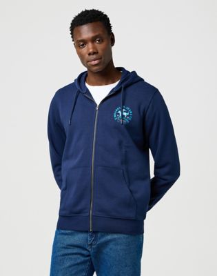 Wrangler Regular Graphic Zip Hoodie Navy Größe L von Wrangler