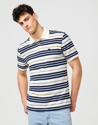 Wrangler Regular Stripe Polo Shirt Worn White Größe S von Wrangler