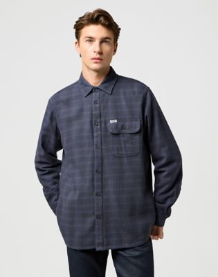 Wrangler Relaxed 1 Pocket Flannel Shirt Midnight Grey Größe M von Wrangler