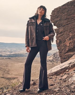 Wrangler Relaxed Fringe Wrange Jacket Brown Leather Größe M von Wrangler