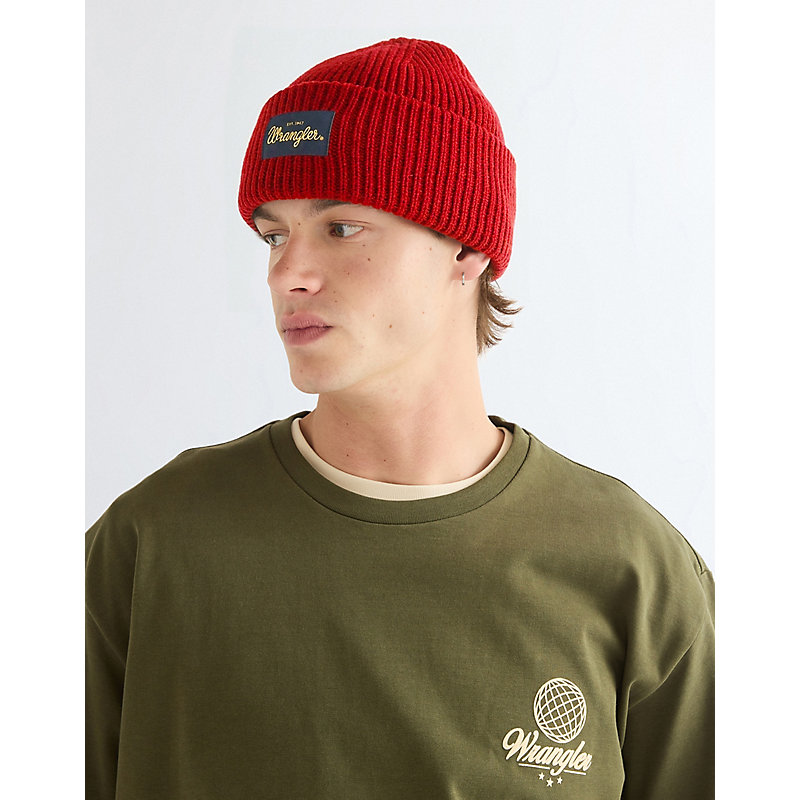 Wrangler Ribbed Wool Beanie Red Größe OS von Wrangler