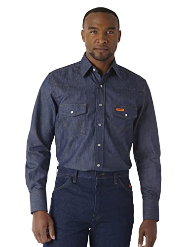Wrangler Herren Fr Schwer Entflammbares Westernhemd mit Druckknöpfen und Zwei Taschen Work Utility Hemd, Denim, Groß von Wrangler
