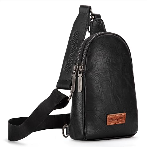 Wrangler Schultertasche für Frauen Leder Umhängetasche, A-Schwarz von Wrangler