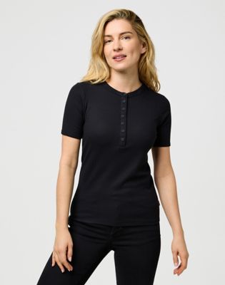 Wrangler Slim Femme Knit Henley Black Größe M von Wrangler