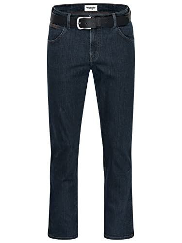 Wrangler Texas Herren-Stretchjeans mit Gürtel in schwarz oder braun (W36/L34, Blue Black + schwarzer Gürtel) von Wrangler