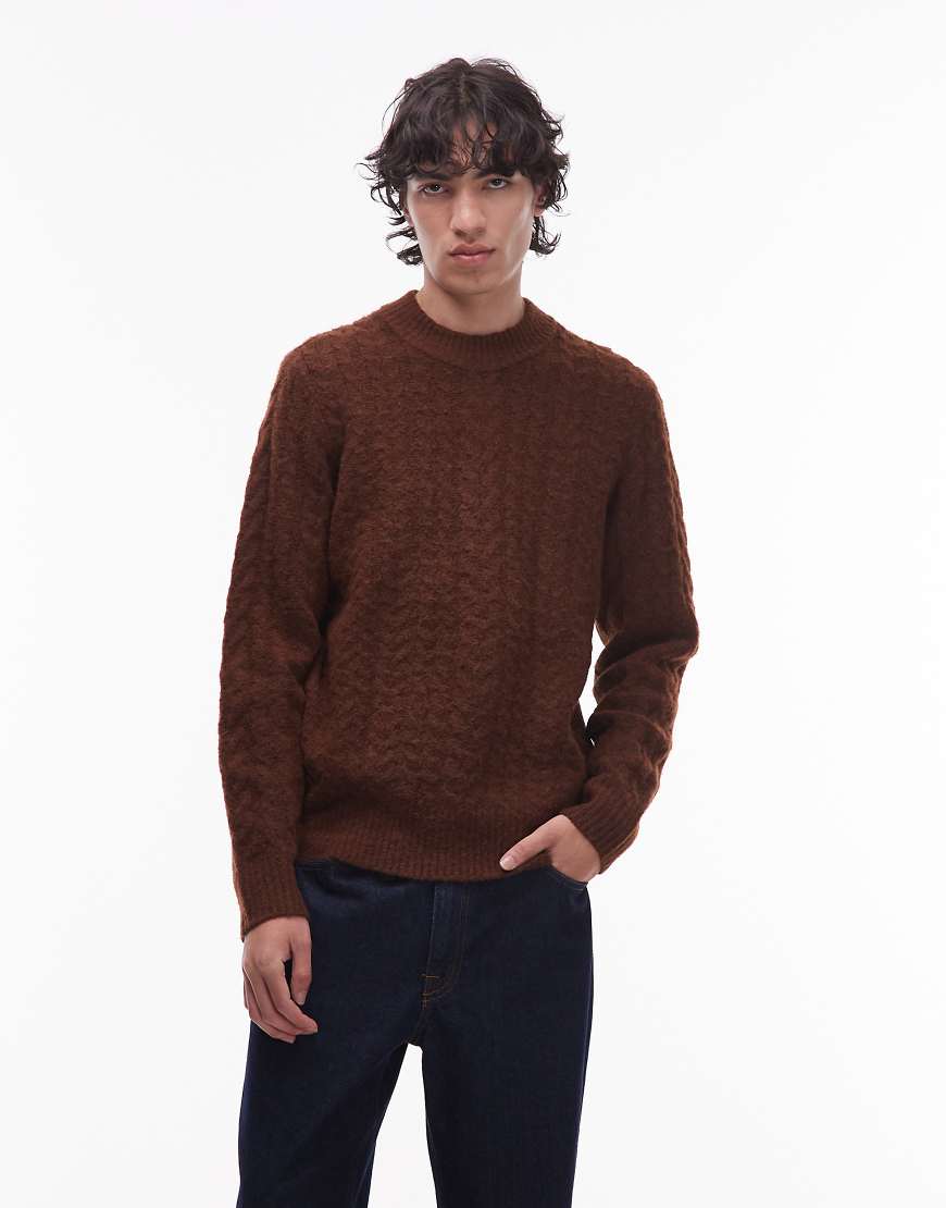 Wrangler - Strickpullover in Braun mit Zopfmuster von Wrangler