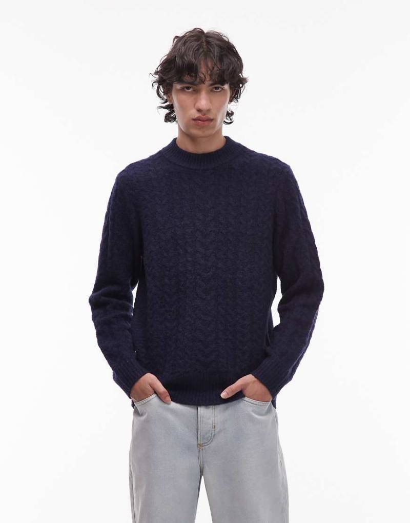 Wrangler - Strickpullover in Marineblau mit Zopfmuster von Wrangler
