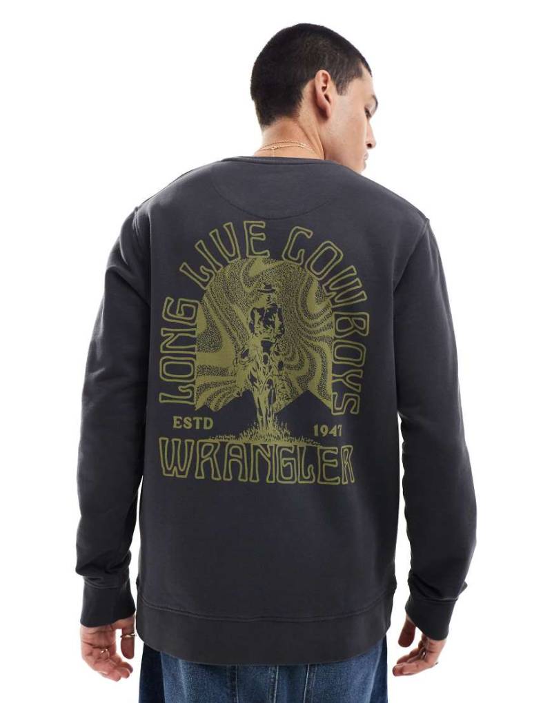 Wrangler - Sweatshirt in verblasstem Schwarz mit Cowboy-Logo auf dem Rücken von Wrangler