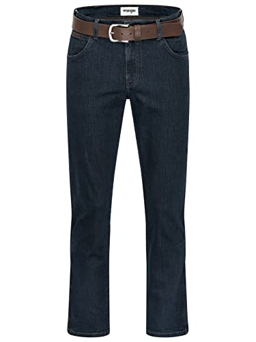 Wrangler Texas Stretch Herrenjeans mit Gürtel in schwarz oder braun (W42/L36, Blueblack+ brauner Gürtel) von Wrangler