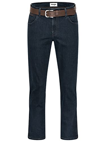Wrangler Texas Herren-Stretchjeans mit Gürtel in schwarz oder braun (W42/L36, Blue Black + brauner Gürtel) von Wrangler