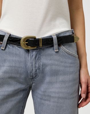 Wrangler Western Sun Leather Belt Black Embossed Größe 85 von Wrangler