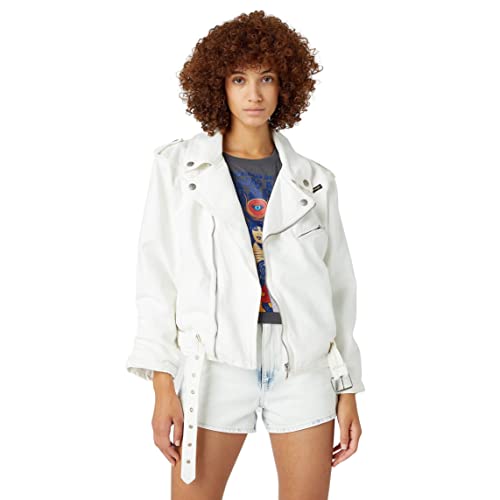 Wrangler Women's Western Moto Denim Jacket, White, Medium von Wrangler