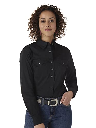 Wrangler Women's Western Yoke Two Snap Flap Pocket Shirt, Black, XX-Large von Wrangler