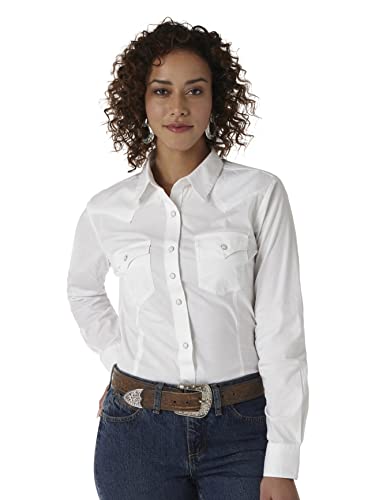 Wrangler Women's Western Yoke Two Snap Flap Pocket Shirt, White, XX-Large von Wrangler