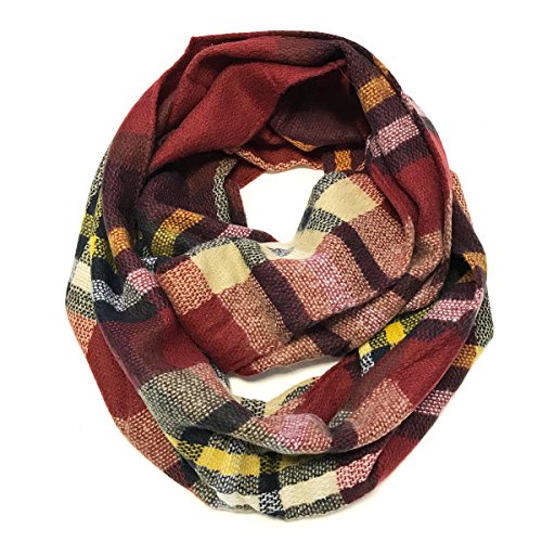 Wrapables Damen Plaid Print Infinity Scarf Mode-Schal, Rot/Schwarz, Einheitsgröße von Wrapables
