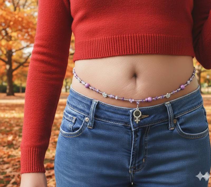 Amethyst Taillenperlen Venus Symbol Bauchkette, Kristallkörperschmuck von WrapandSoul