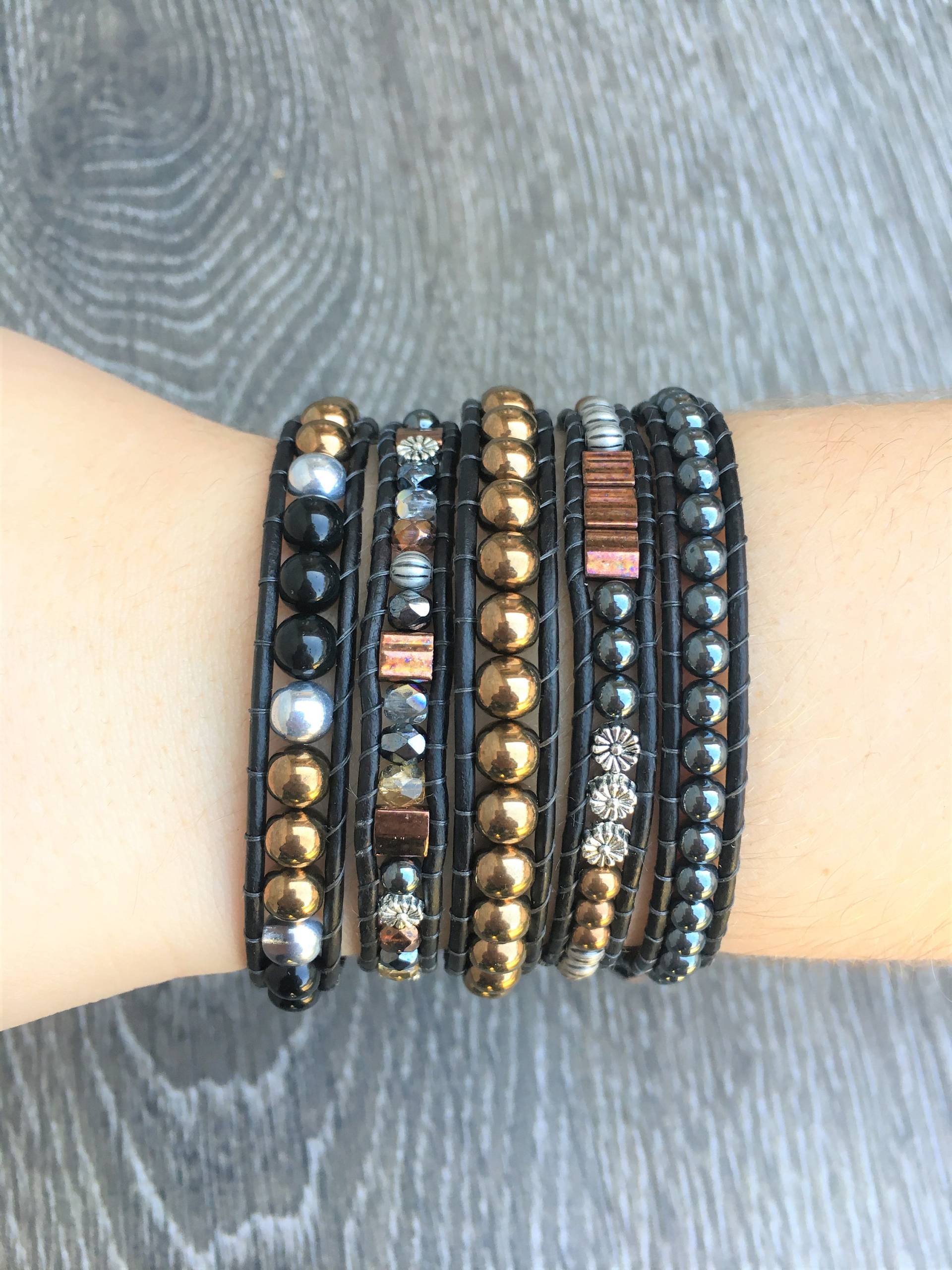 Gold & Hämatit Wrap Stack 5Er Set Singles von Wrappedtowear