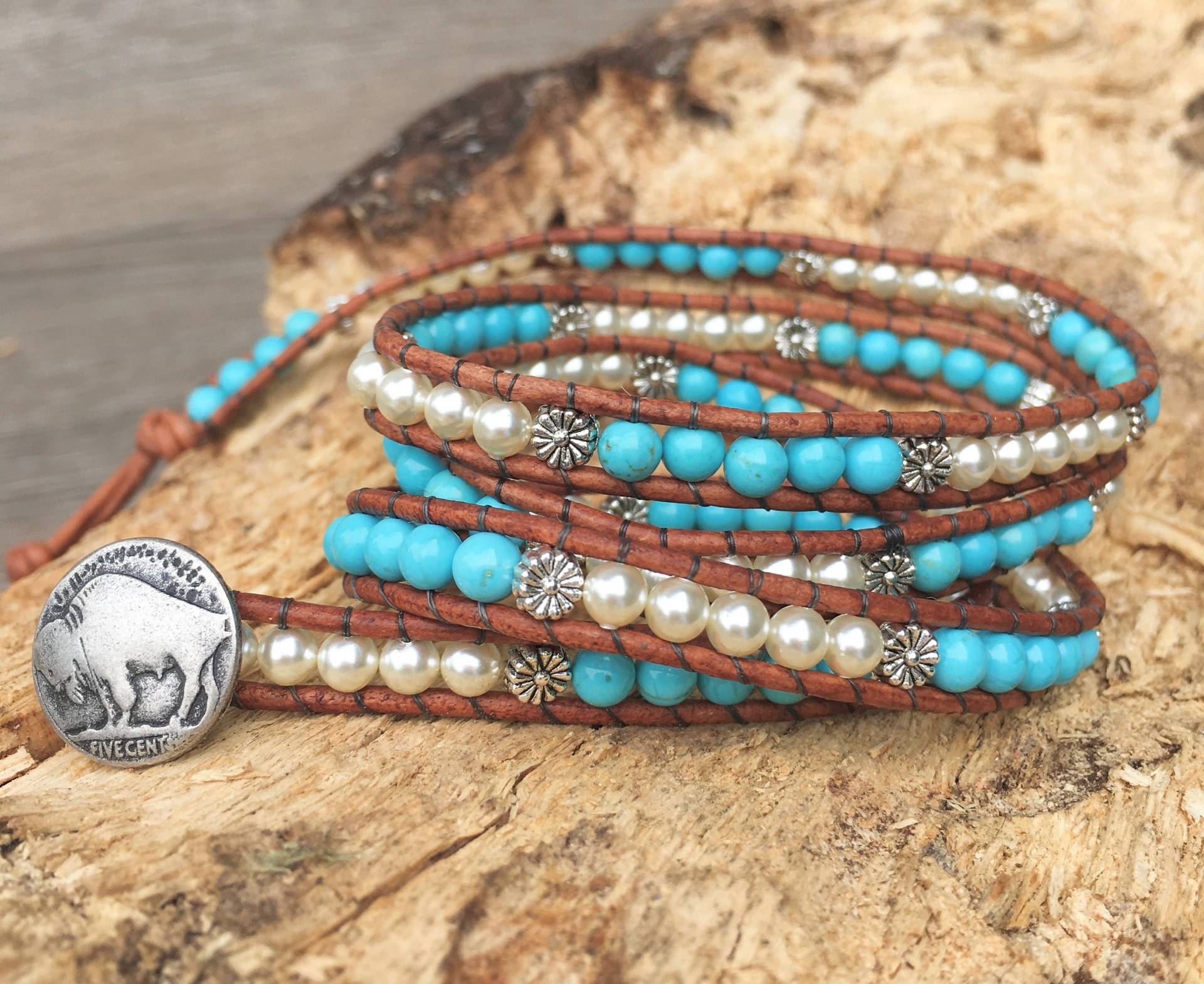 Perle & Türkis Armband/Boot Wrap 4-Wrap von Wrappedtowear