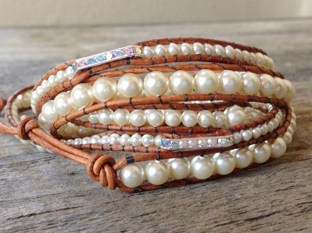 Premium Perlen & Kristall 5-Wickel-Armband von Wrappedtowear