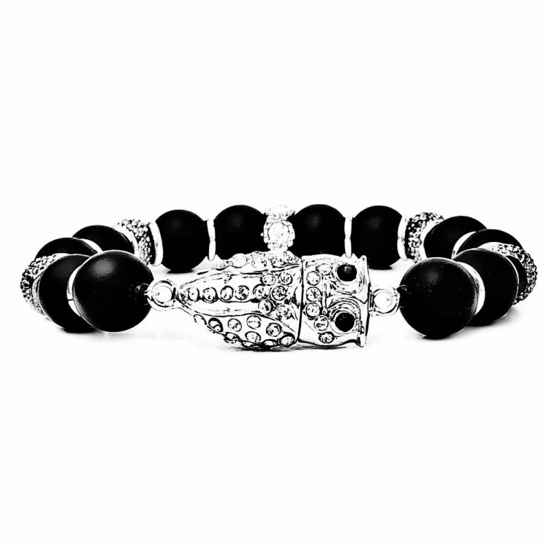 Eule Magnetverschluss Armband | Perlen Silber Bead Eulen-Liebhaber-Armband Edelstein Onyx von WrapsOhDee
