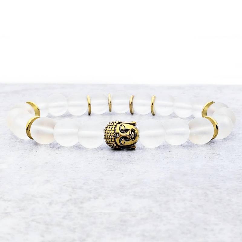 Gold Buddha Perlen Armband | Weißer Kristall Quarz Halbedelstein Symbolhaftes von WrapsOhDee