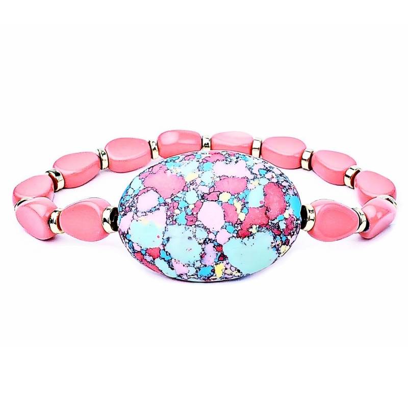 Korallen Und Türkise Stein Armband | Korallen Holz Perlen Türkis Edelstein Buntes Perlenarmband Stapelbar von WrapsOhDee