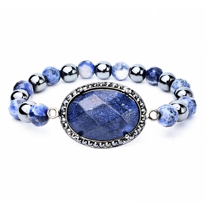 Pavé Cubic Zirconia Blau Sodalith Edelstein Armband | Silber Hämatit Und Stapelbares von WrapsOhDee