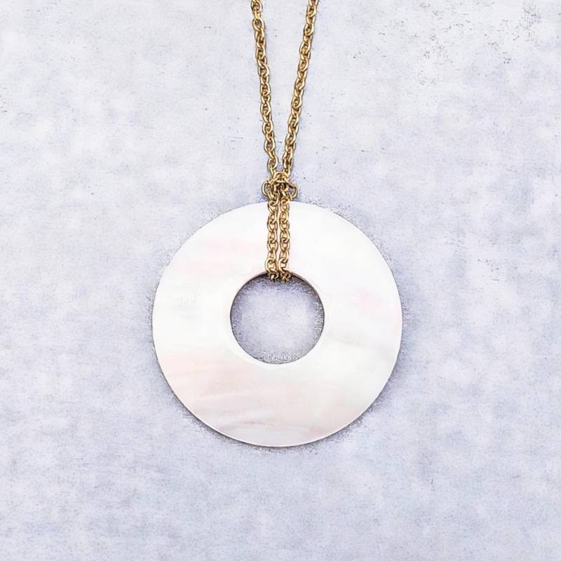 Perlmutt Disk Halskette | Perlmutt-Shell-Münzen-Anhänger-Halskette Gold Edelstahl Kabel Kette Anhänger von WrapsOhDee