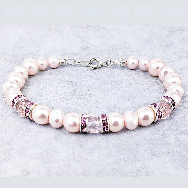 Rosa Perle Armband | Rosy Rosa Perlen Swarovski Kristallen Rose Strass Perlenarmband Rosa Perle Kristall Zartes von WrapsOhDee