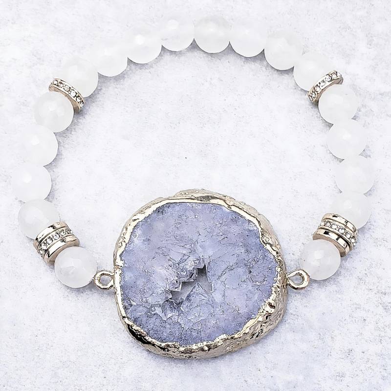 Silber Druzy Geode Armband | Weißer Quarz Edelstein Gold Silber Natürliches Druzy Geode Stein Schichtung von WrapsOhDee