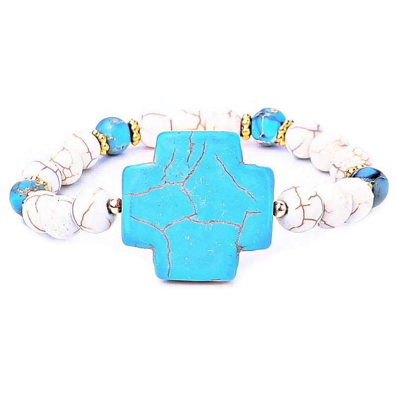 Türkis Kreuz Stein Armband | Imperial Jaspis Weiß Howlith Edelstein Stapelbares Spirituelles von WrapsOhDee