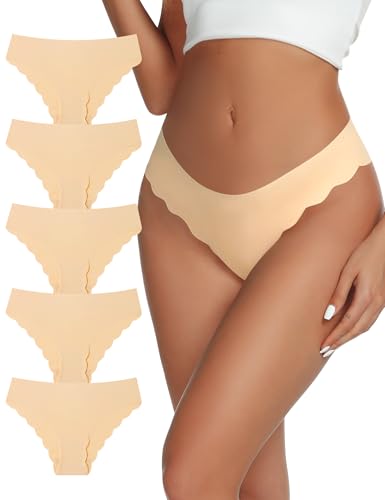Wreath of Ivy Damen Unterwäsche Nahtlose Slip Unsichtbare Hipster Slips Unterhosen weiche Stretch Panties Multipack für Damen 5er Pack Beige XL von Wreath of Ivy