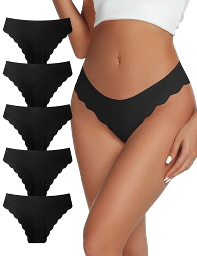 Wreath of Ivy Damen Unterwäsche Nahtlose Slip Unsichtbare Hipster Slips Unterhosen weiche Stretch Panties Multipack für Damen 5er Pack Black S von Wreath of Ivy