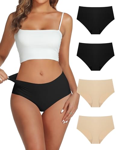 Wreath of Ivy Unterhosen Damen Nahtlose Unterwäsche Frauen Weich Unsichtbare Panties Stretch Atmungsaktive Slips 4er Pack 2Black 2Beige 2XL von Wreath of Ivy