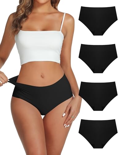 Wreath of Ivy Unterhosen Damen Nahtlose Unterwäsche Frauen Weich Unsichtbare Panties Stretch Atmungsaktive Slips 4er Pack Black S von Wreath of Ivy
