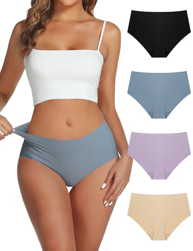 Wreath of Ivy Unterhosen Damen Nahtlose Unterwäsche Frauen Weich Unsichtbare Panties Stretch Atmungsaktive Slips 4er Pack Multicolored01 L von Wreath of Ivy