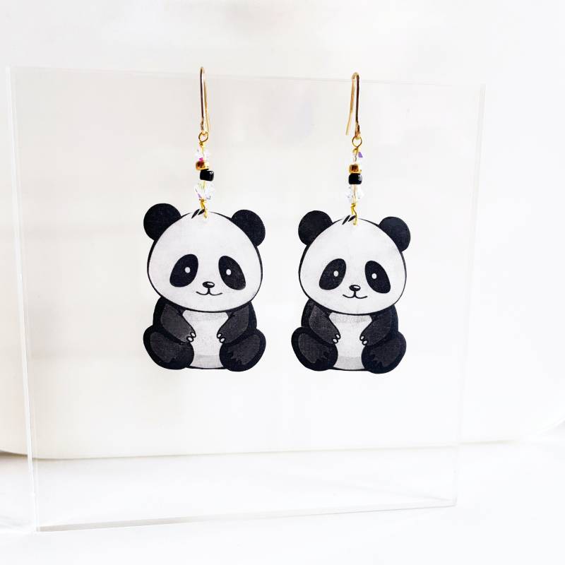 Panda Baumeln Ohrring | Tier Tropfen Ohrringe 18K Gold Fill Draht Hypoallergen Ohrhaken Schmuck Aus Resin Kleine Mädchen Geschenke von WrenJewelryCA