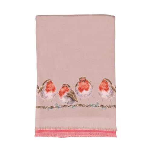Wrendale Designs - Winterschal, Taupe - Rotkehlchen, Einheitsgröße von Wrendale Designs