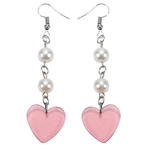 Wresetly 1 Paar Lovely Pink Kunststoff + Perle, simulierte Herzform, Perlenohrringe für Frauen von Wresetly