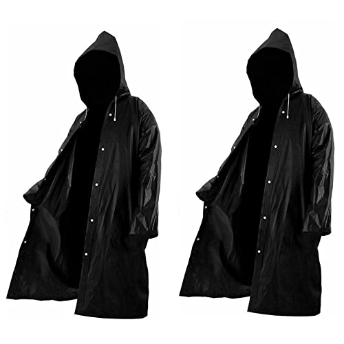 2 Stück langer Regenmantel, Wasserdichter Outdoor Unisex EVA Tuch Poncho mit Hut, Wiederverwendbare Leichte Lange Kapuze Windbreaker Regenjacke für Männer Frauen - Langer Stil Regenmantel zum Wandern von Wress