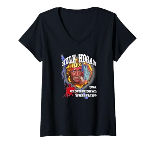 Damen Hulk Hogan_002 T-Shirt mit V-Ausschnitt Damen Hulk Hogan_002 T-Shirt mit V-Ausschnitt von Wrestlers Mania Shop