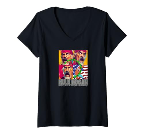 Damen Hulk Hogan_003 T-Shirt mit V-Ausschnitt Damen Hulk Hogan_003 T-Shirt mit V-Ausschnitt von Wrestlers Mania Shop