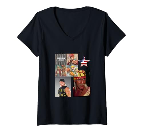 Damen Hulk Hogan_004 T-Shirt mit V-Ausschnitt Damen Hulk Hogan_004 T-Shirt mit V-Ausschnitt von Wrestlers Mania Shop