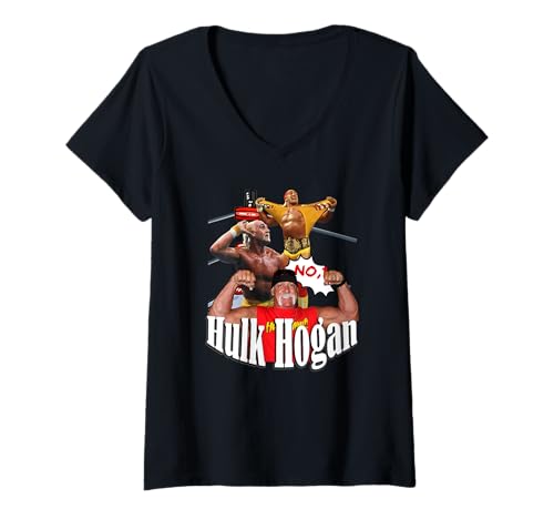Damen Hulk Hogan_006 T-Shirt mit V-Ausschnitt Damen Hulk Hogan_006 T-Shirt mit V-Ausschnitt von Wrestlers Mania Shop