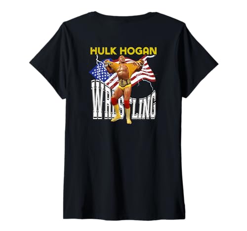 Damen Hulk Hogan_007_Back Printed T-Shirt mit V-Ausschnitt Damen Hulk Hogan_007_Back Printed T-Shirt mit V-Ausschnitt von Wrestlers Mania Shop